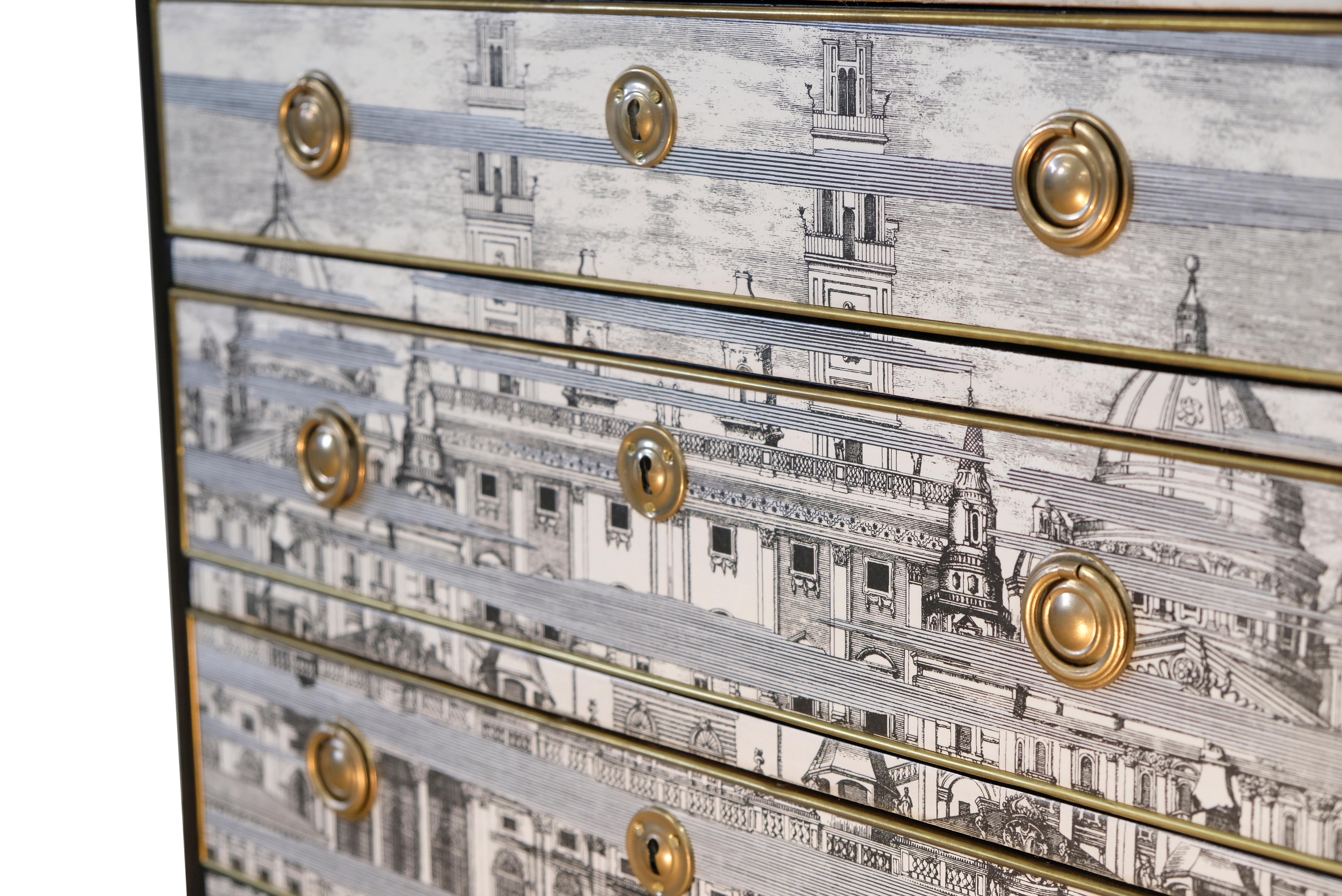 Fornasetti Design Three Drawer Chest with Marble Top In Good Condition For Sale In Crowthorne, Surrey