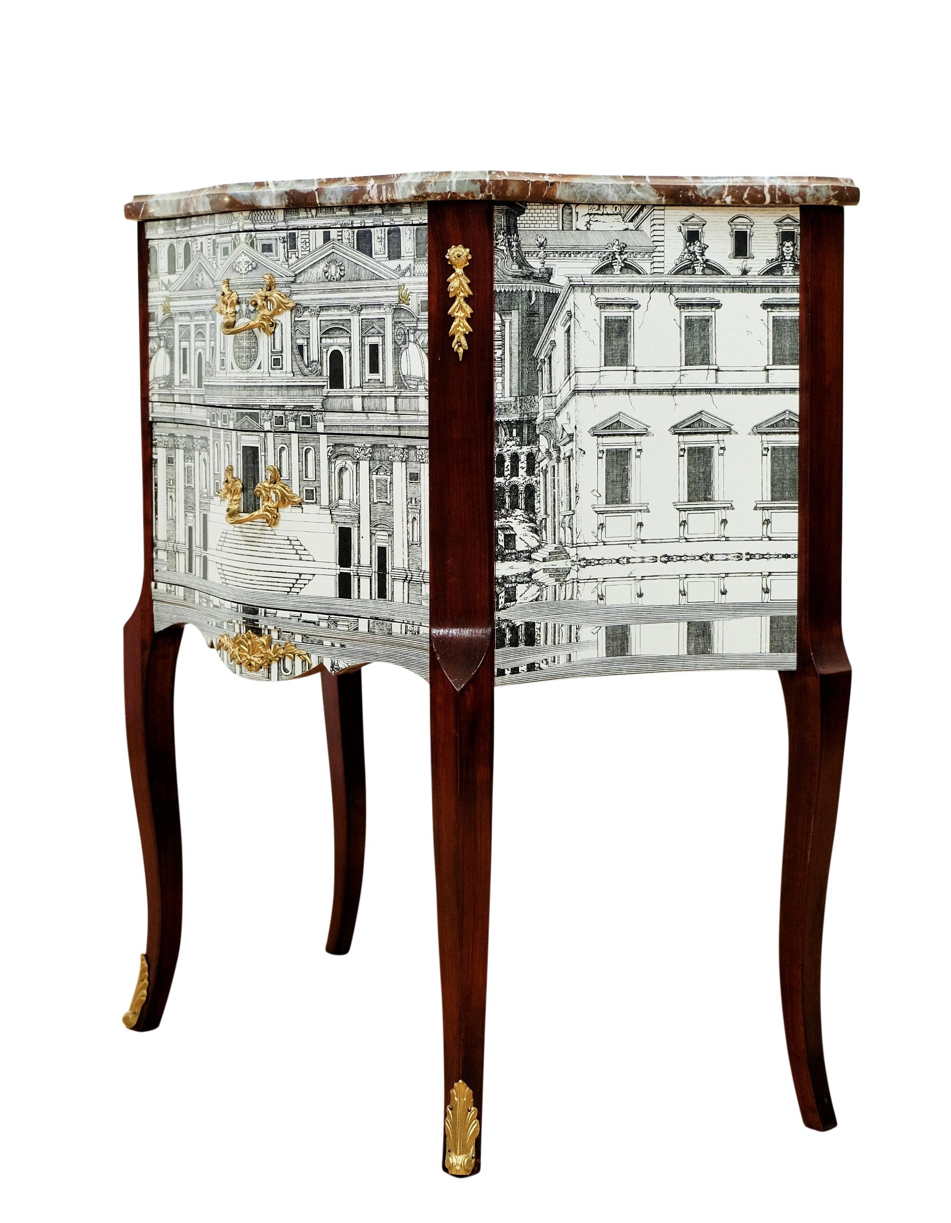 Fornasetti Design Two Drawer Chest with Marble Top In Good Condition For Sale In Crowthorne, Surrey