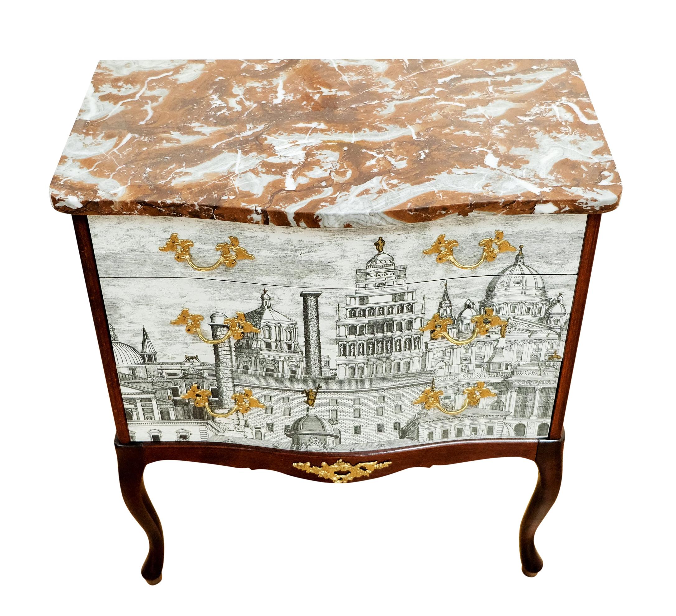 Fornasetti Design Two Drawer Chest with Marble Top In Good Condition In Crowthorne, Surrey