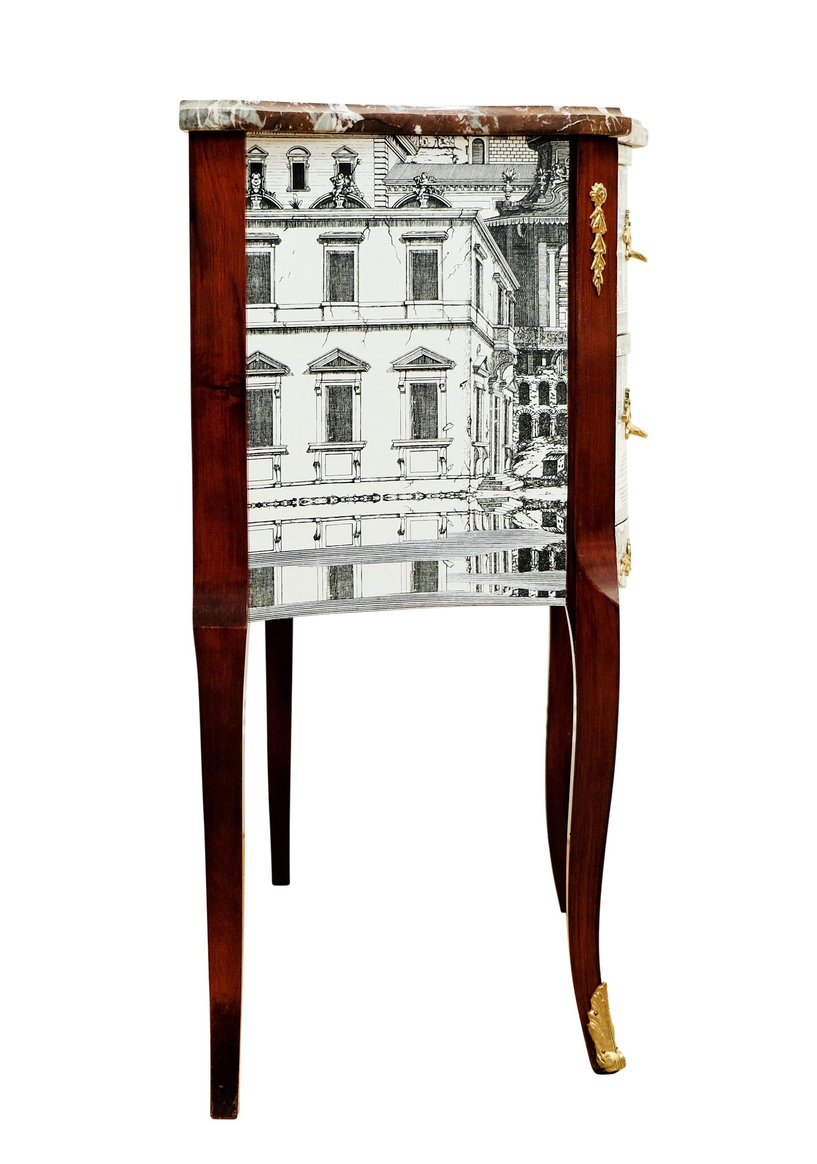 Mid-20th Century Fornasetti Design Two Drawer Chest with Marble Top For Sale