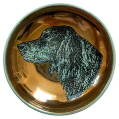 Retro Fornasetti Dog Bowl, round concave tray, Gordon Setter 