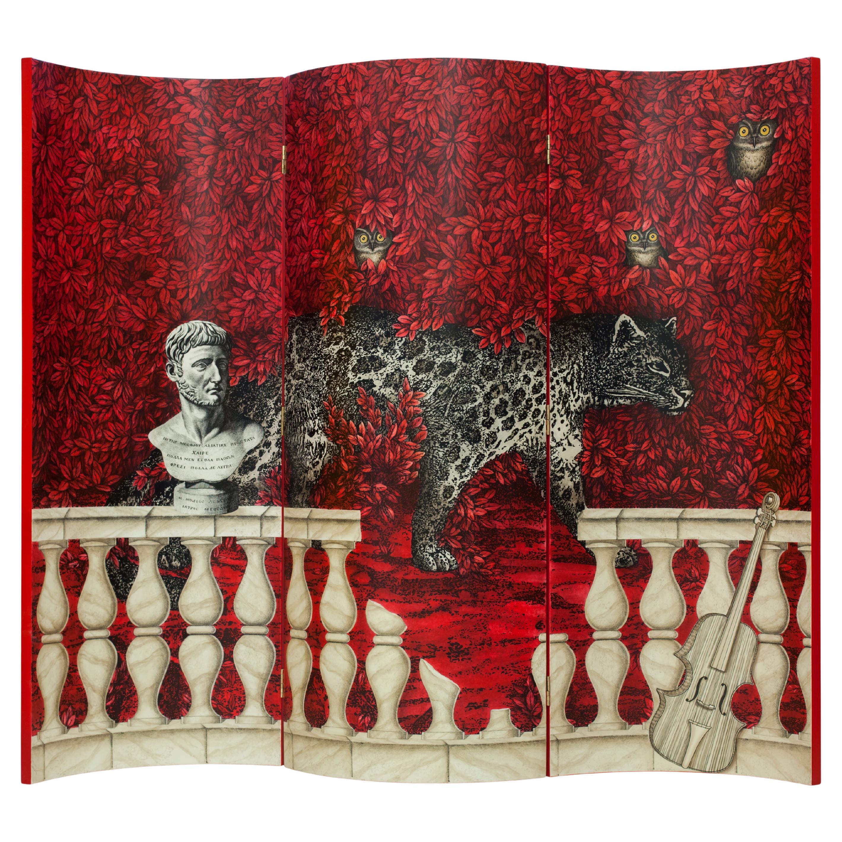Fornasetti Don Giovanni Curved Screen, Wood, Handpainted in Italy 21st Century For Sale