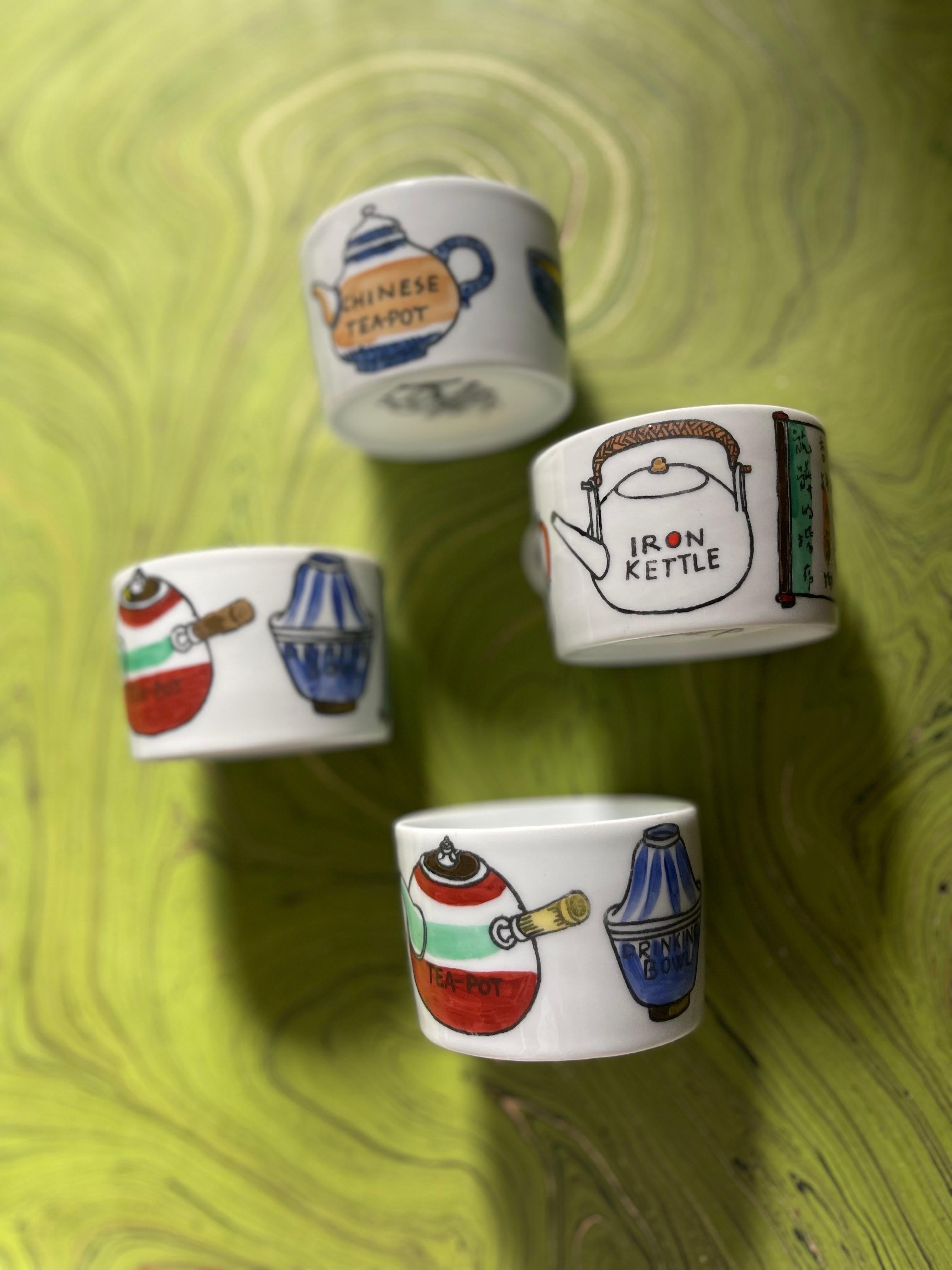 Fornasetti Juego de té de ocho piezas pintado a mano de la serie 