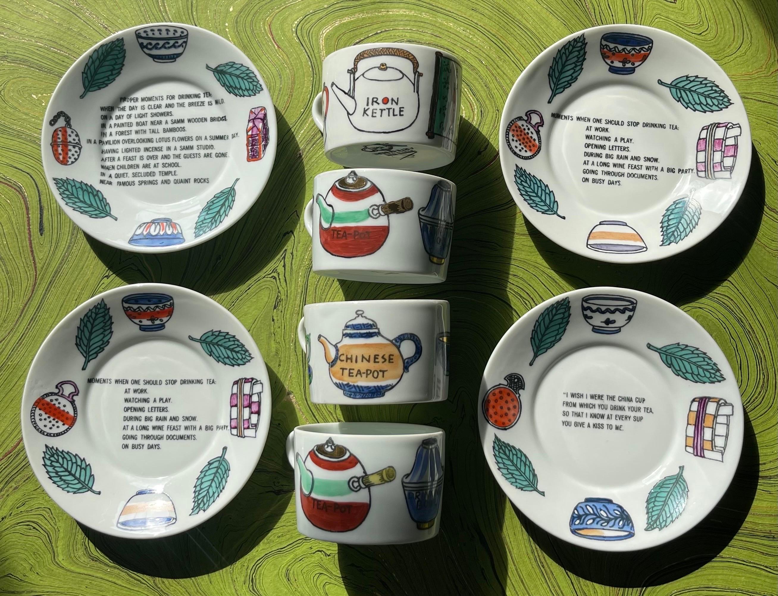 Fornasetti Juego de té de ocho piezas pintado a mano de la serie 