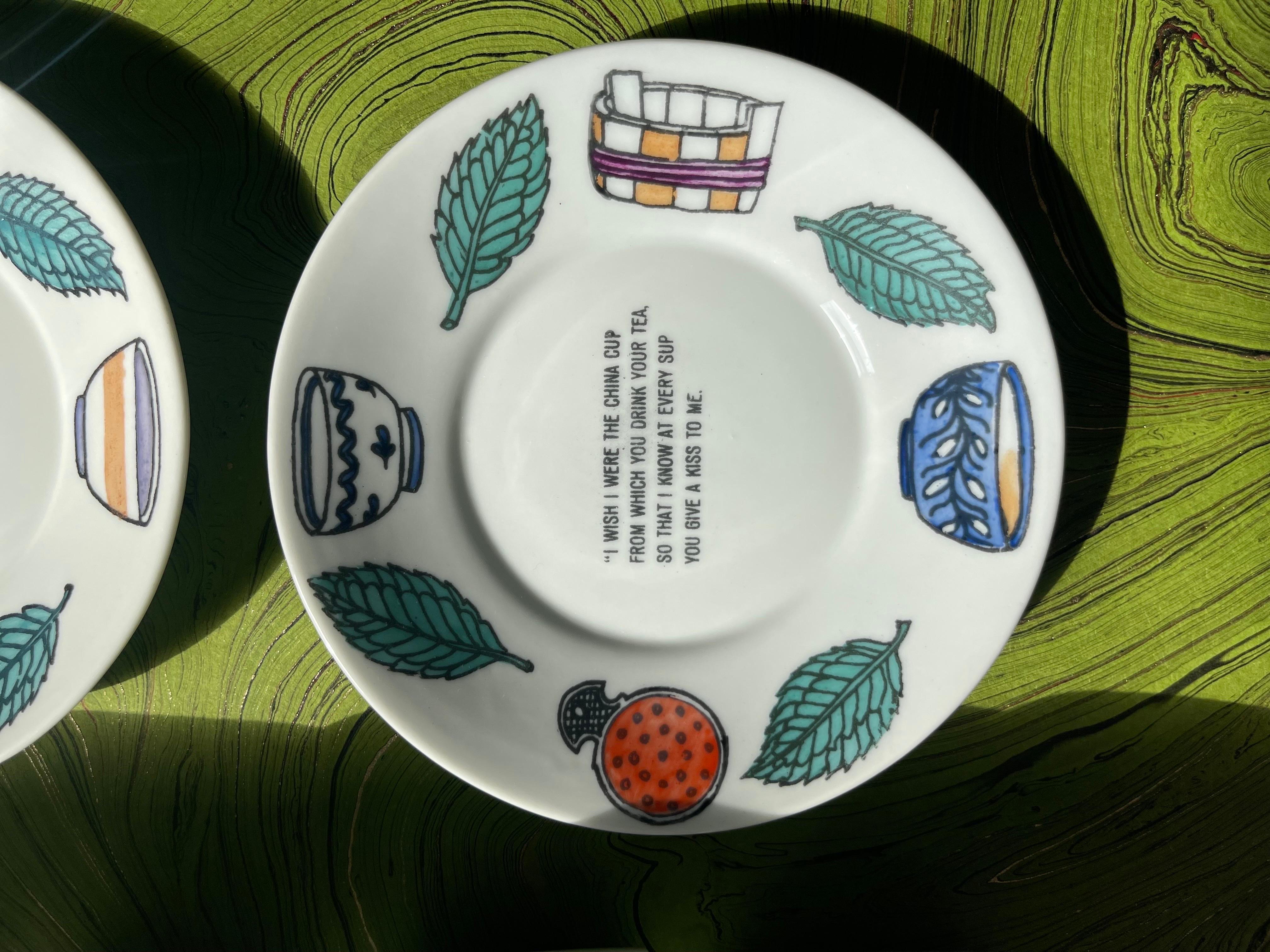 Fornasetti Juego de té de ocho piezas pintado a mano de la serie 