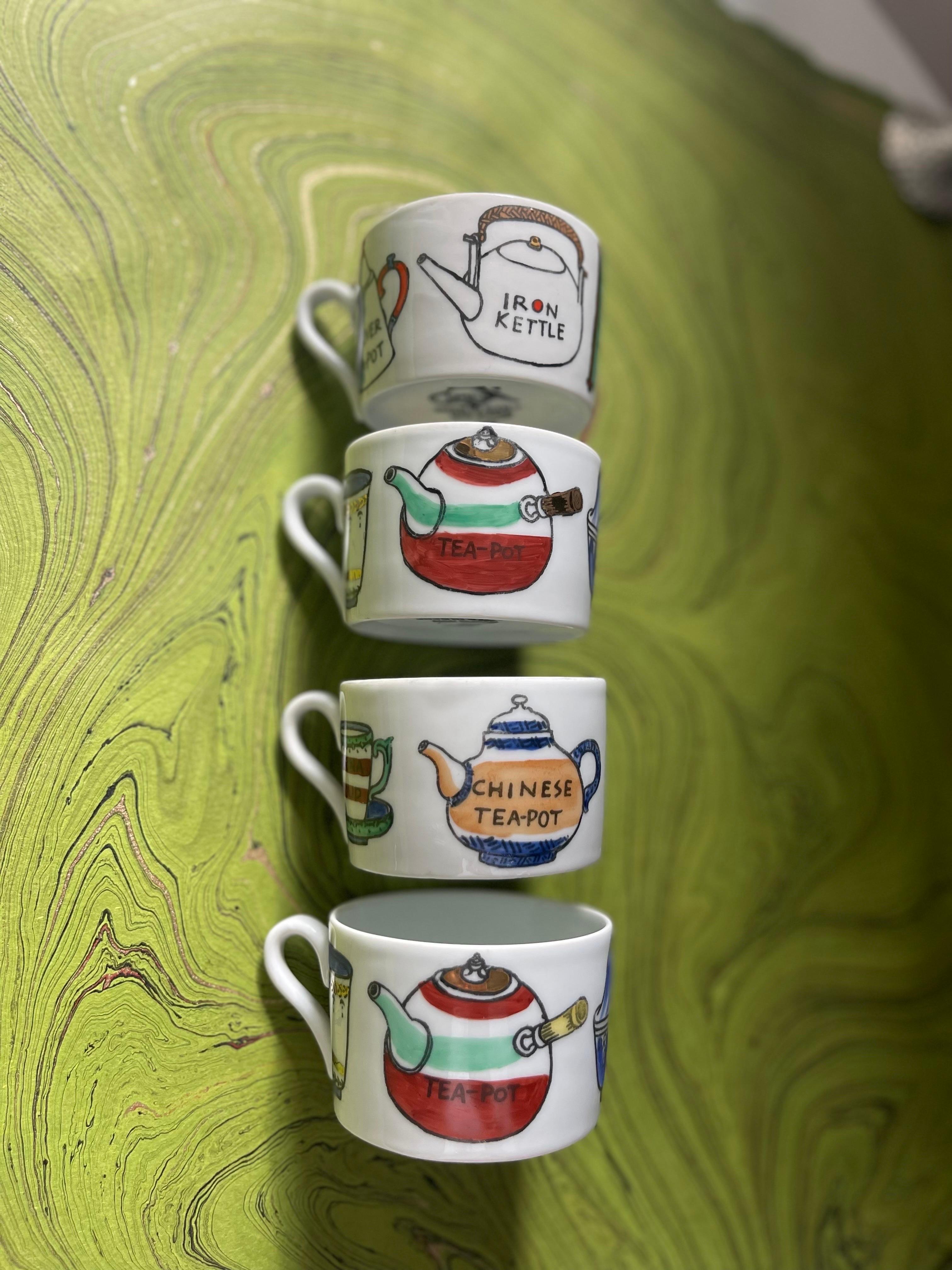 Fornasetti Juego de té de ocho piezas pintado a mano de la serie 