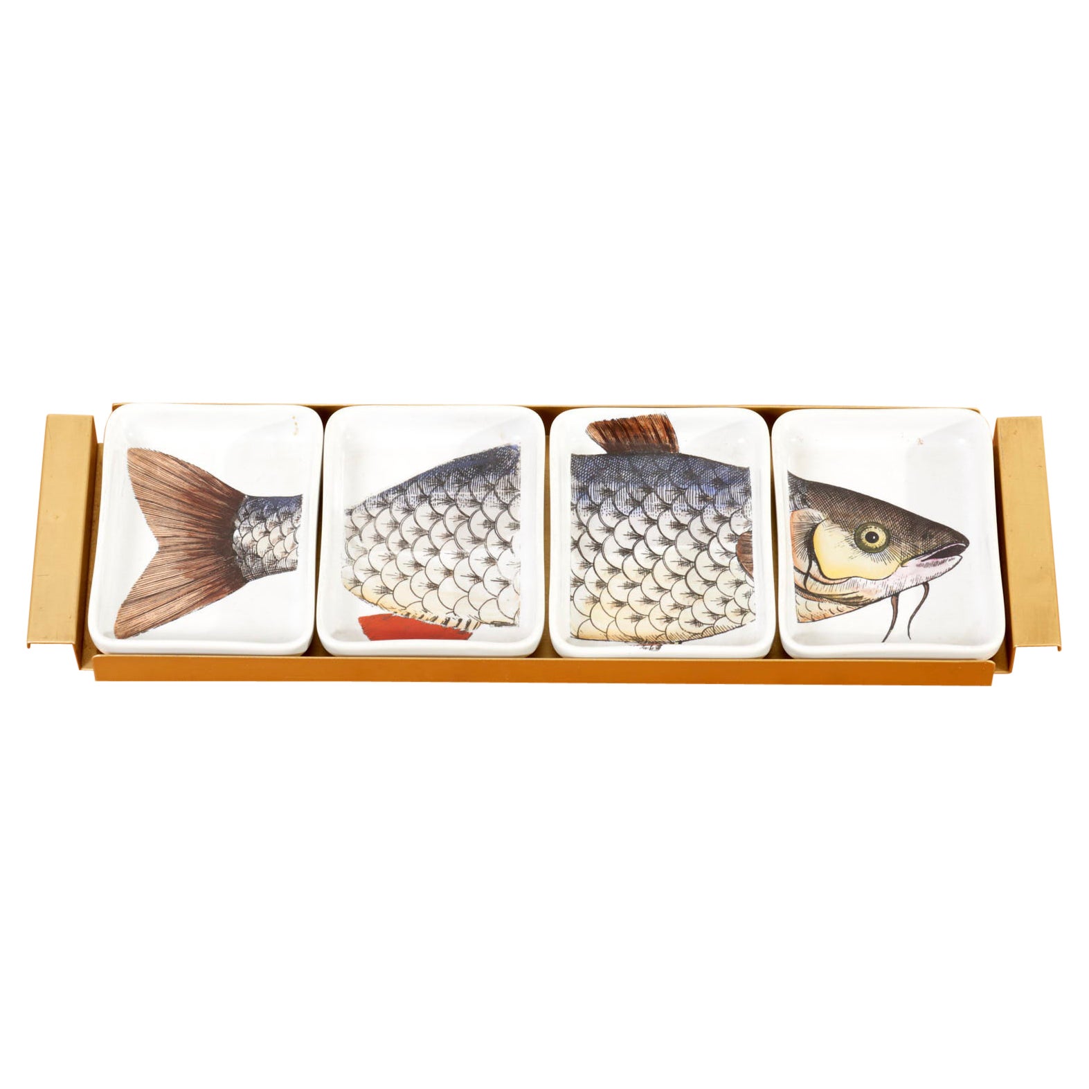 Fornasetti-Fischschalen auf Tablett, Italien, 1950er Jahre