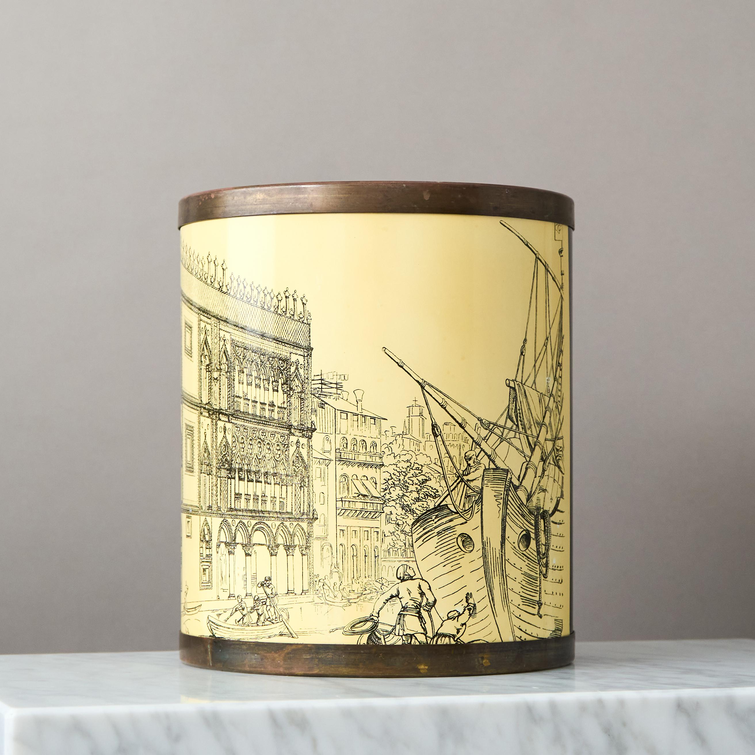 Mid-Century Modern Fornasetti for Bucciarelli Waste Paper Basket. Milano, Italy 1950s. For Sale