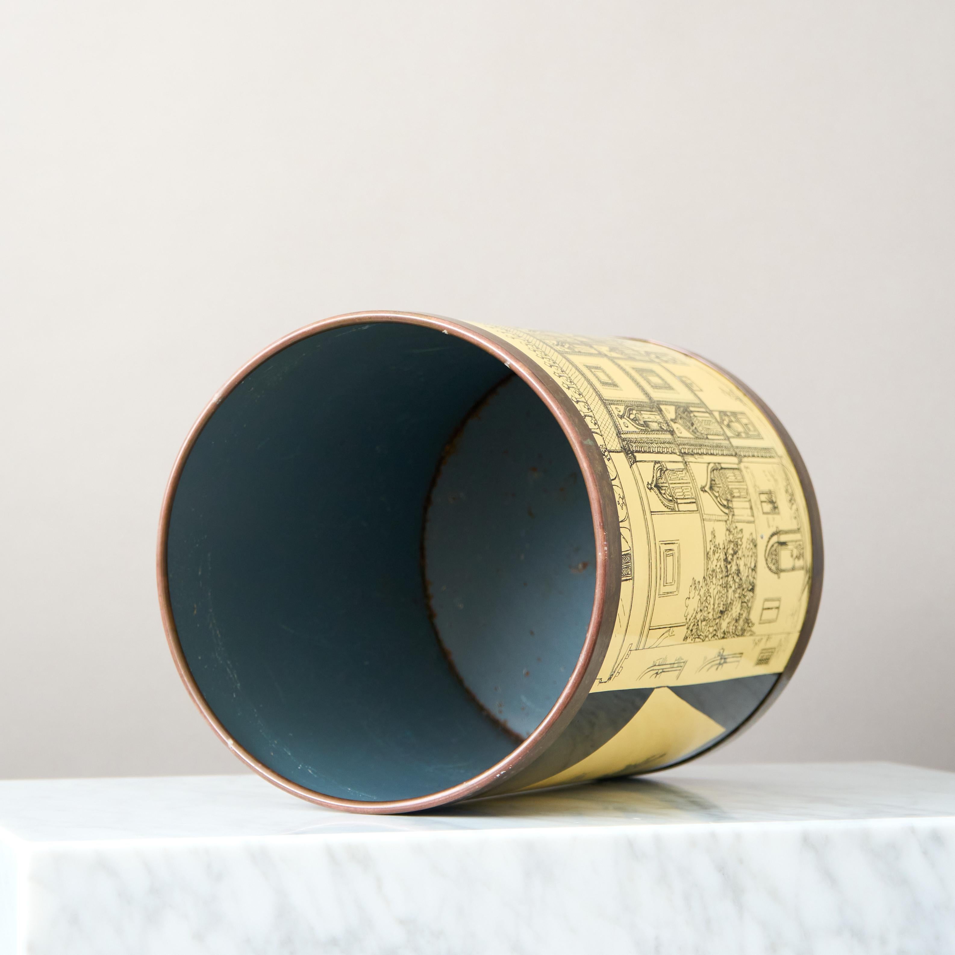 Italian Fornasetti for Bucciarelli Waste Paper Basket. Milano, Italy 1950s. For Sale
