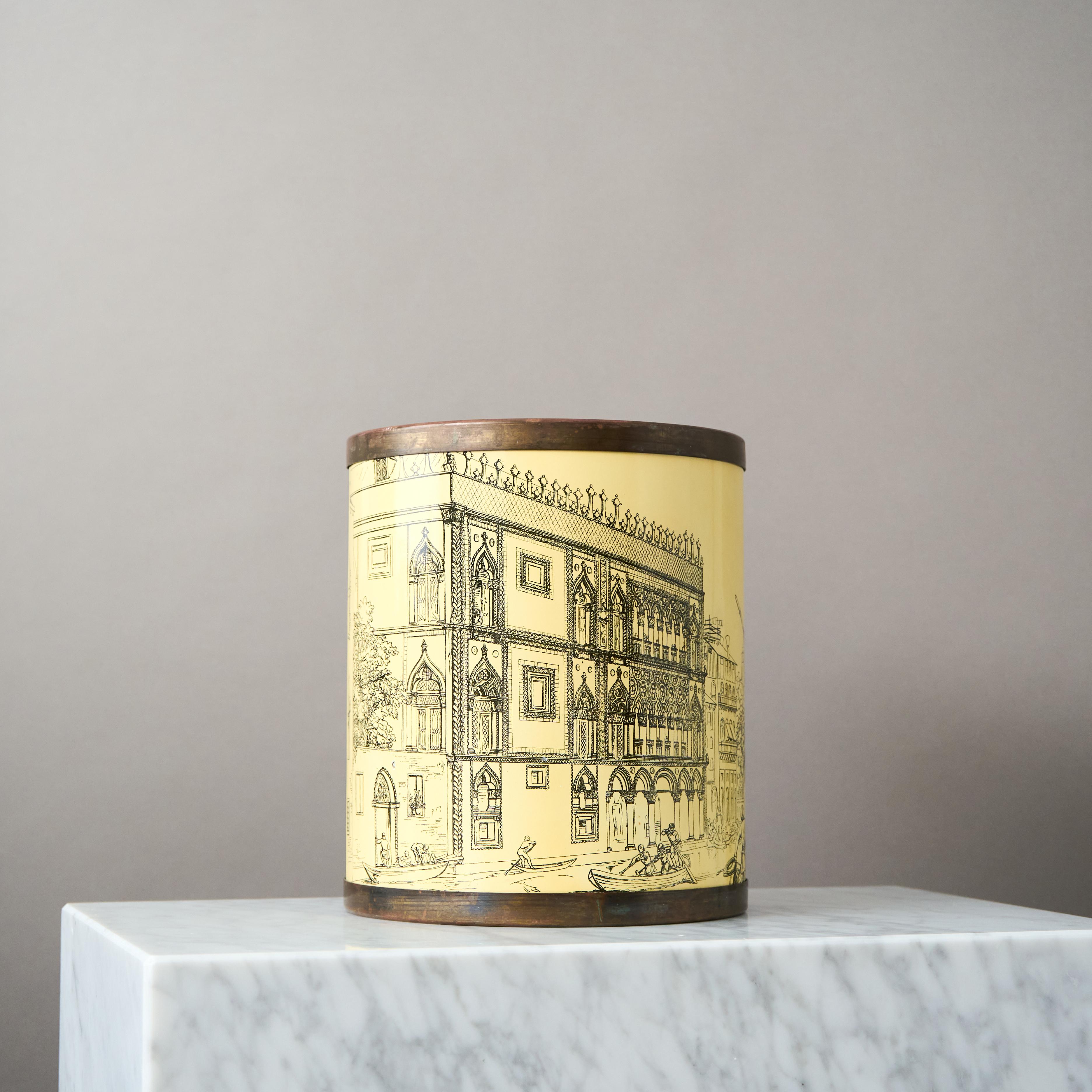 Brass Fornasetti for Bucciarelli Waste Paper Basket. Milano, Italy 1950s. For Sale