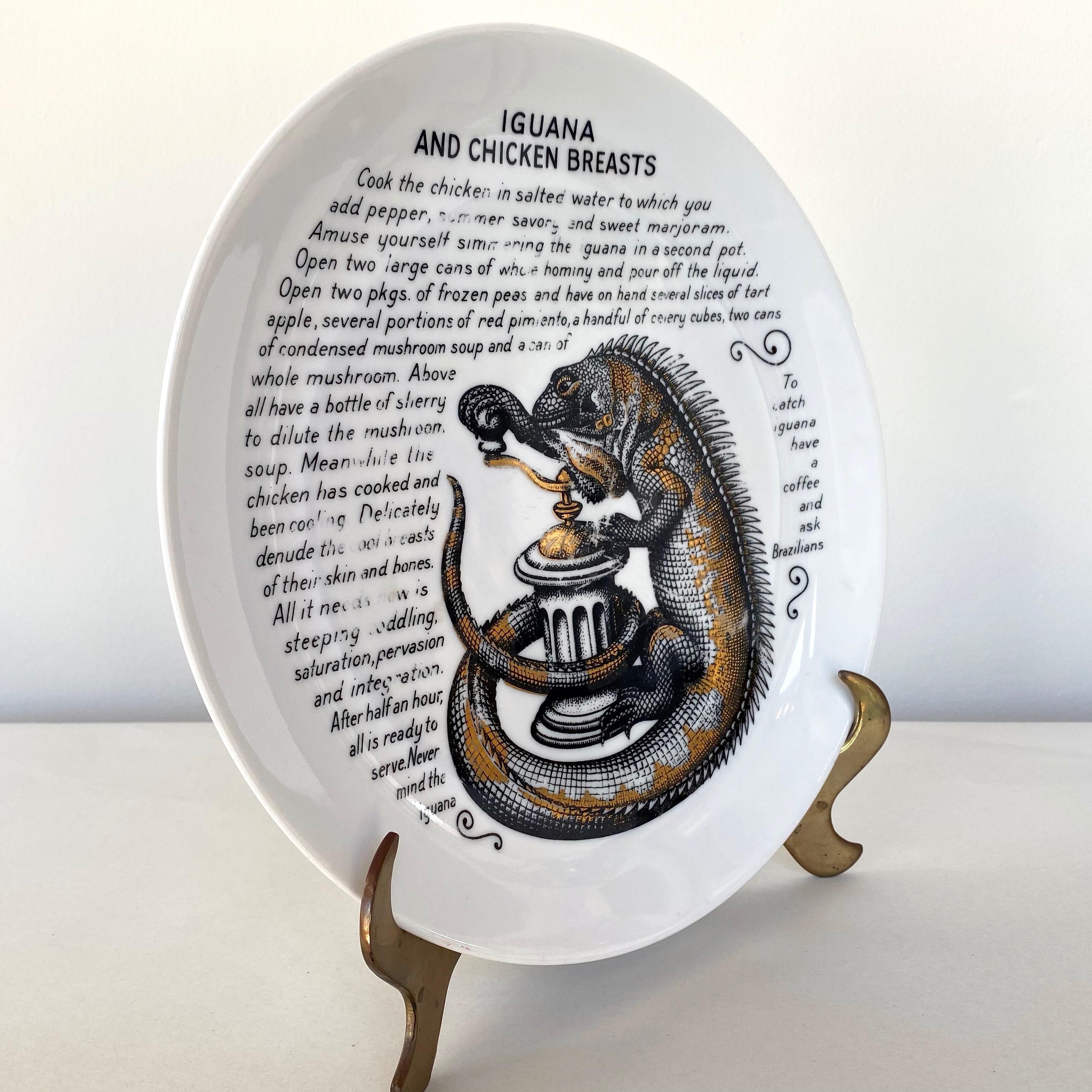 Italian Fornasetti for Fleming Joffe “Iguana and Chicken Breasts” Recipe Plate, 1960s For Sale