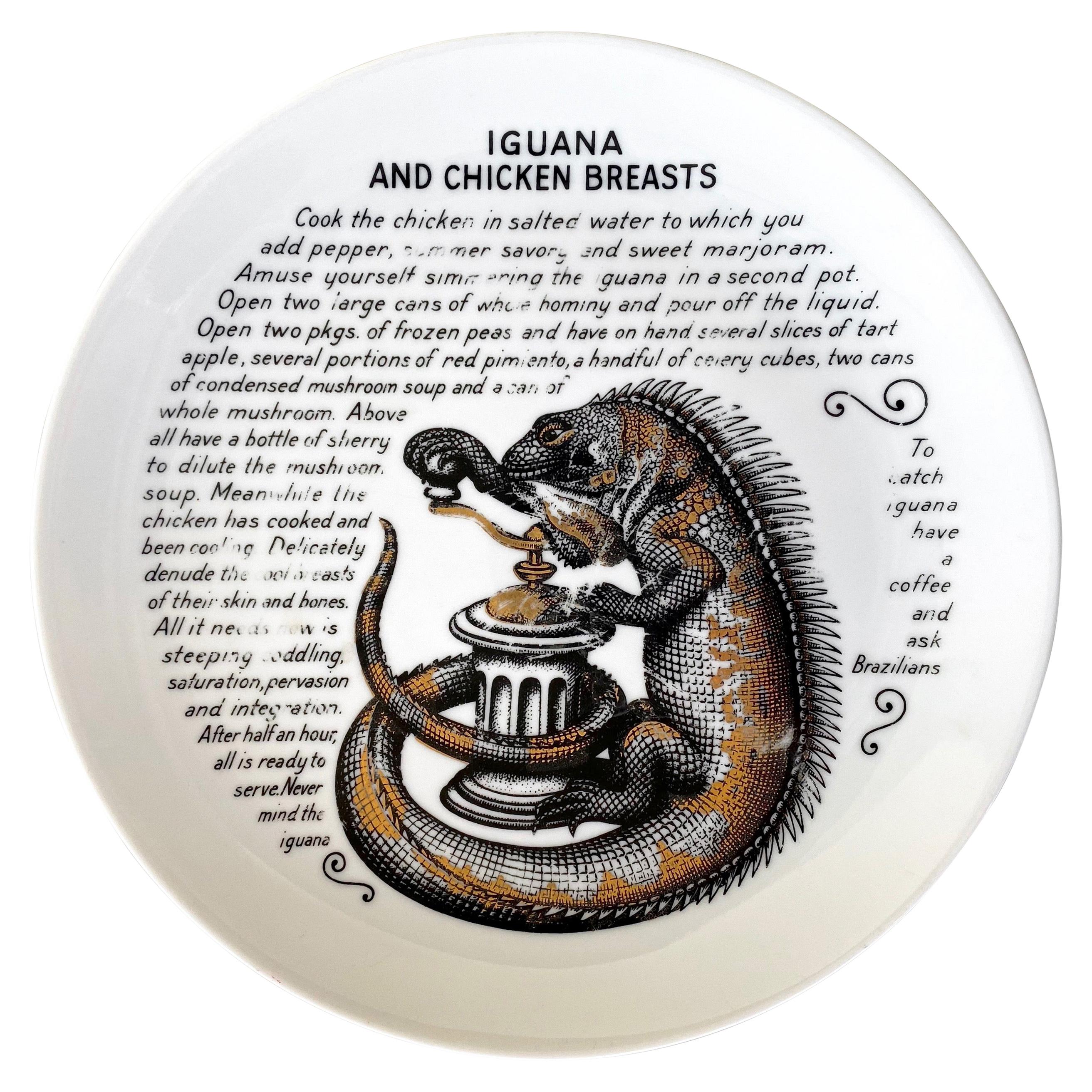 Fornasetti for Fleming Joffe “Iguana and Chicken Breasts” Recipe Plate, 1960s For Sale
