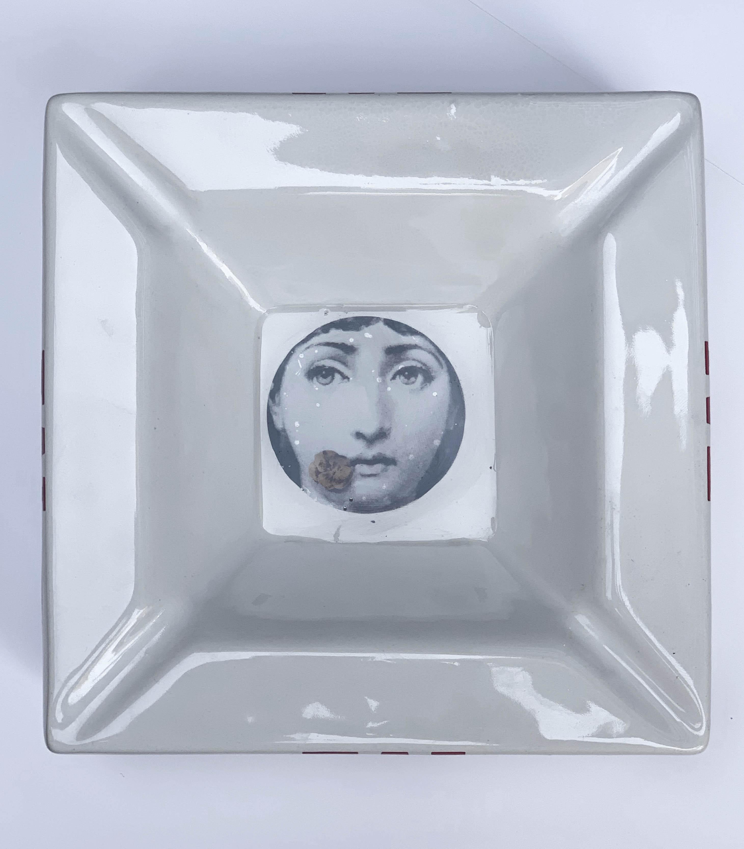 Mid-Century Modern Fornasetti for Winston Ashtray or Tray, Ceramic Square Italy 1980s Midcentury