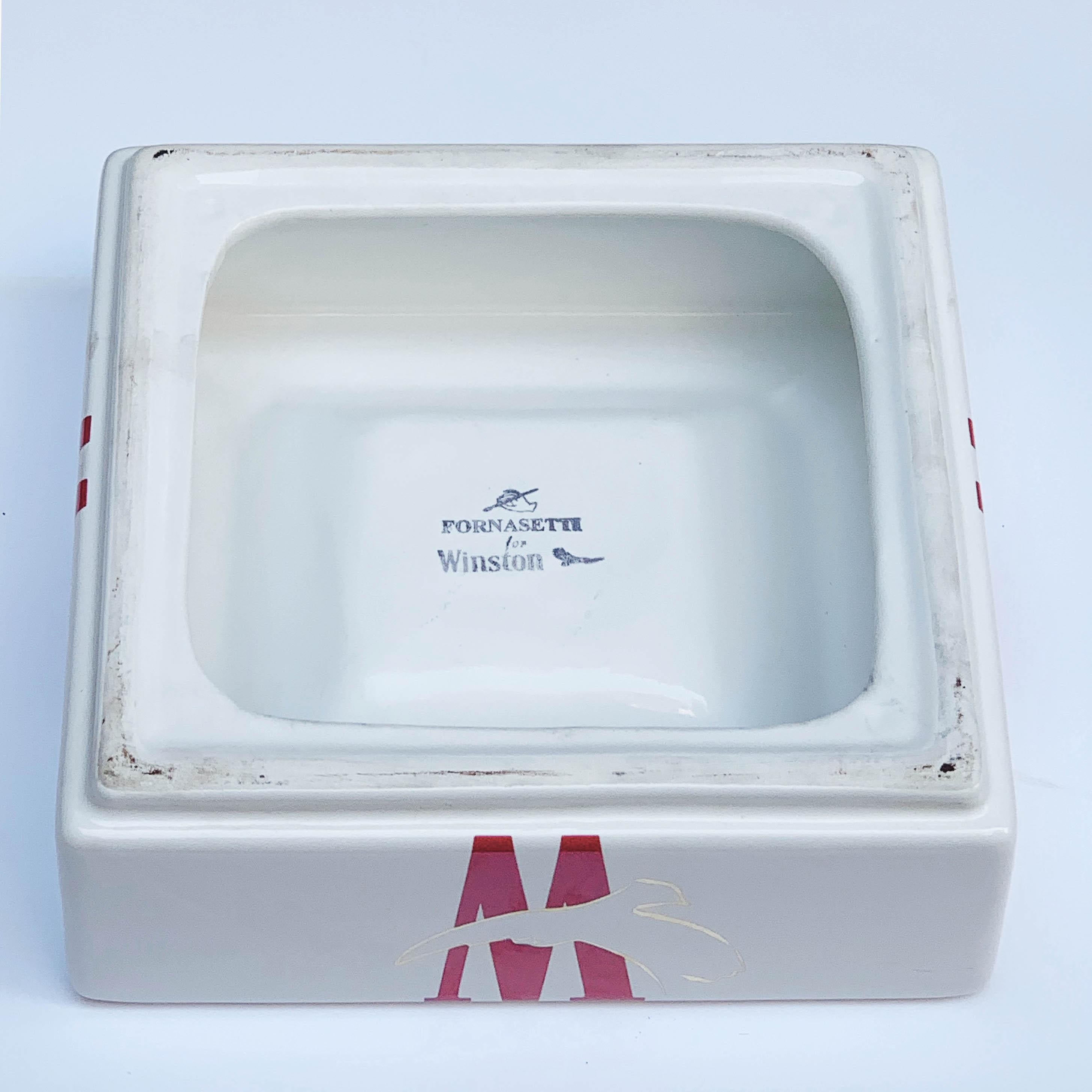 Late 20th Century Fornasetti for Winston Ashtray or Tray, Ceramic Square, Italy, 1980s, Midcentury For Sale