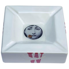 Fornasetti for Winston Ashtray or Tray, Ceramic Square Italy 1980s Midcentury