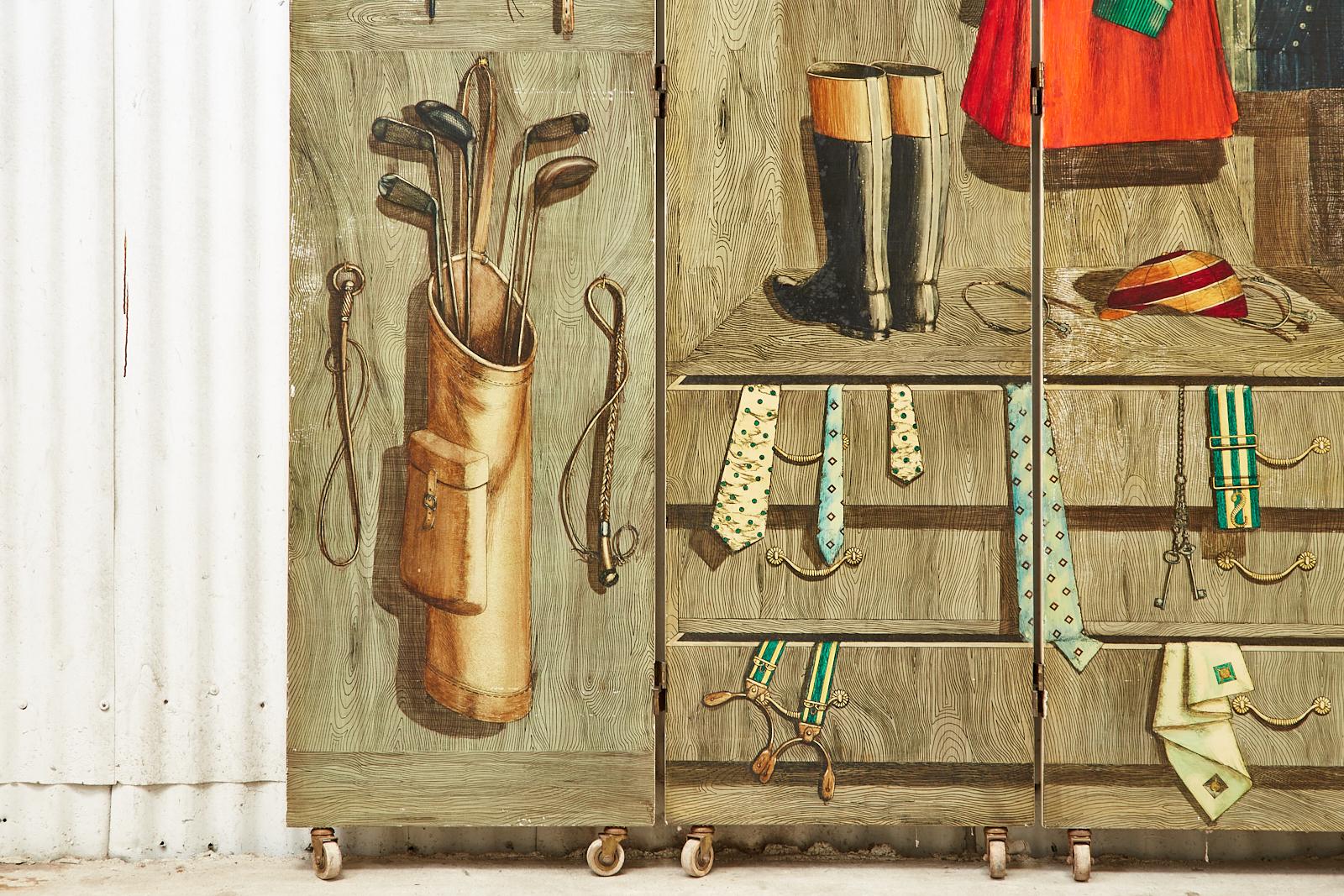 20th Century Fornasetti Four Panel Screen Armadio Aperto Open Cabinet