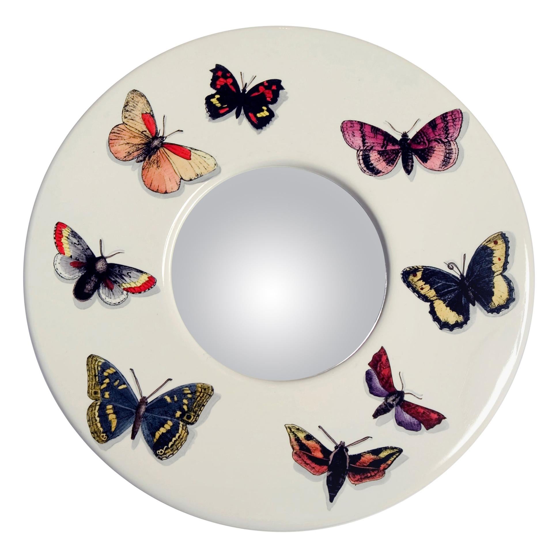 Fornasetti Frame with Convex Mirror Farfalle Butterflies Color on White