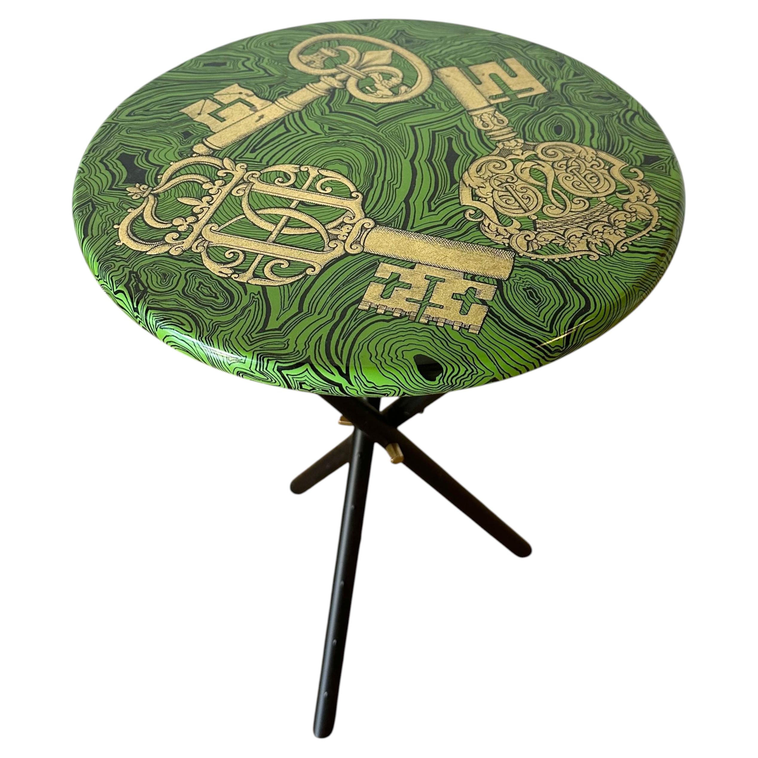 FORNASETTI Gold Keys on Malachite Side Table