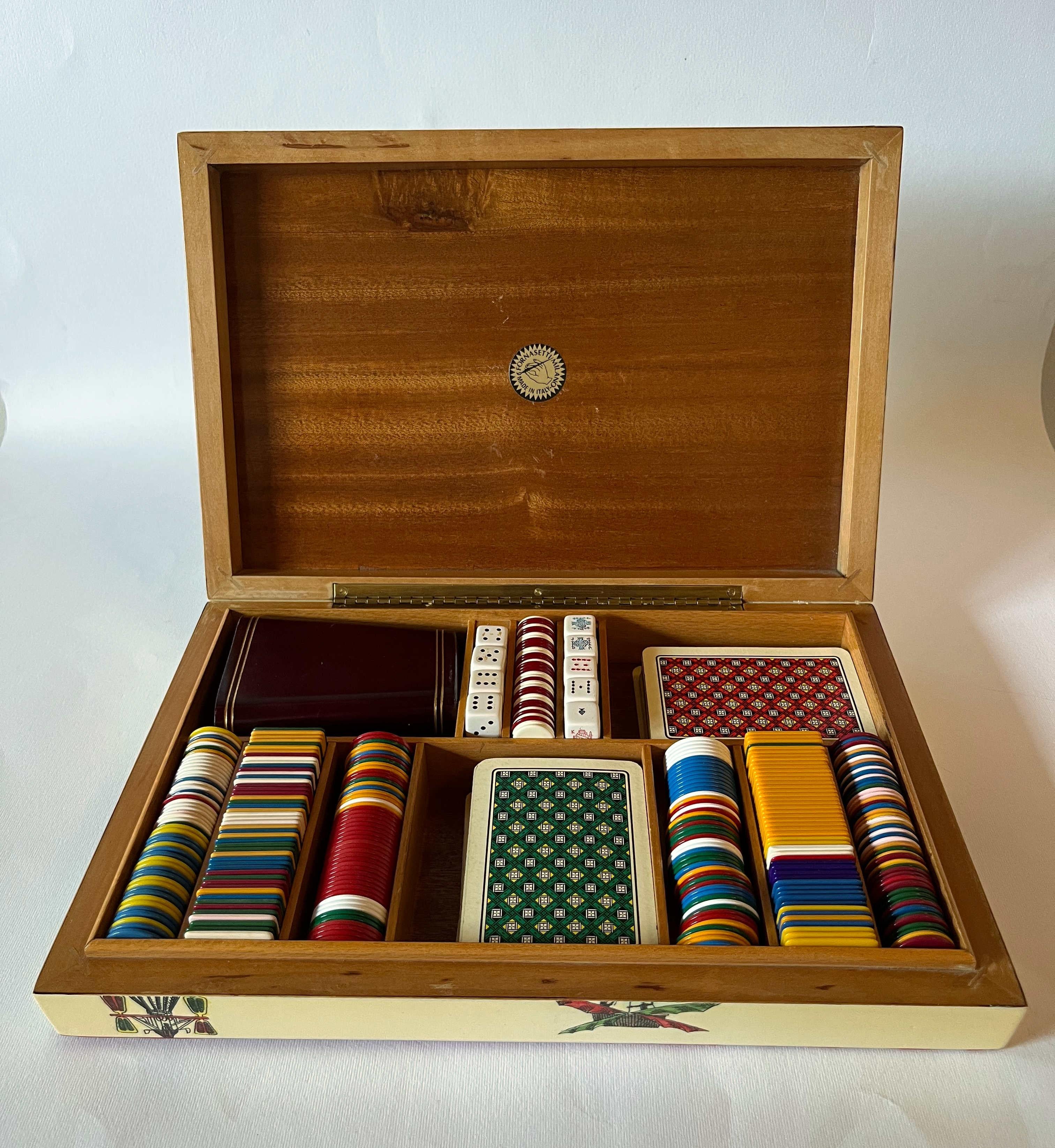 Bois FORNASETTI Jeu de cartes de poker Montgolfière Boîte de jeu en vente