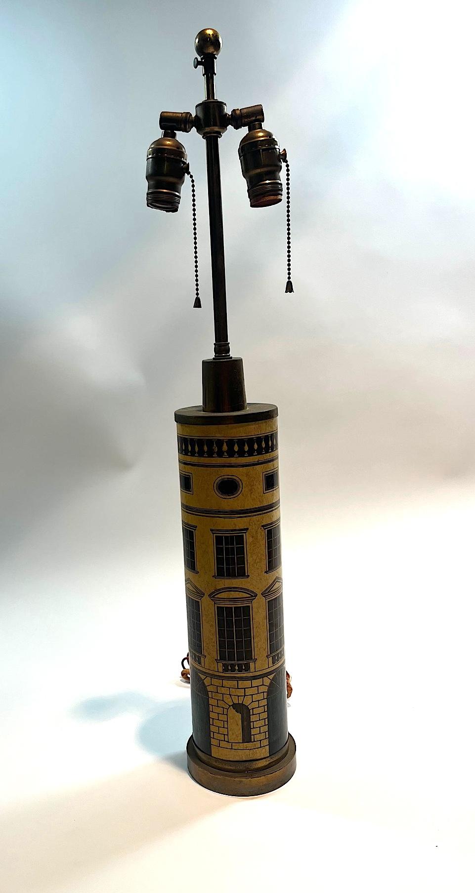 Piero Fornasetti Lithographed Cylindrical Lamp
Architectural Themed form with original surface