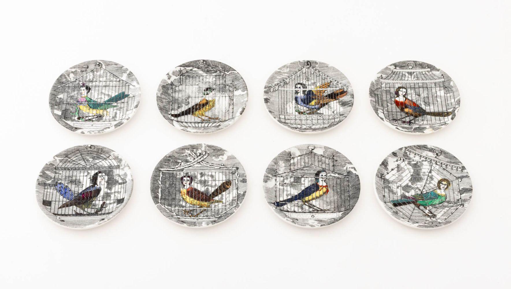 Acht Untersetzer aus Porzellan von Piero Fornasetti 