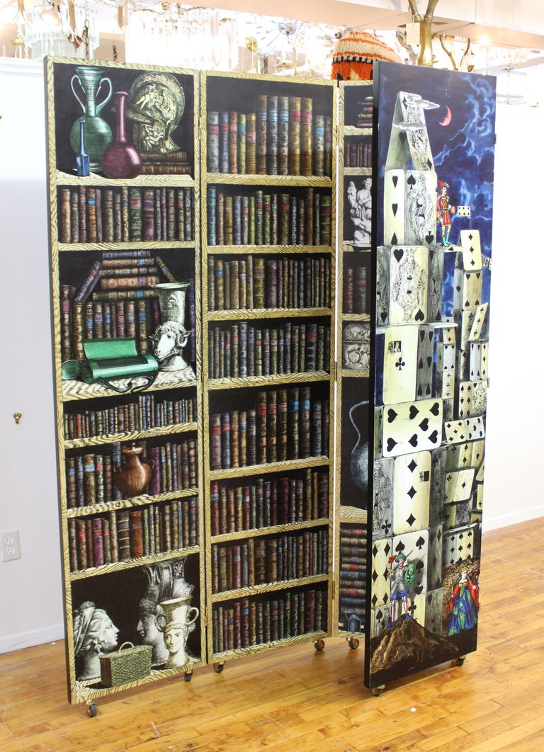 Fornasetti 'Libri' and 'Citta' di Carte' Folding Screen On Casters at