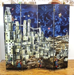 Fornasetti 'Libri' & 'Citta' di Carte' Folding Screen On Casters