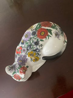 Fornasetti mid century floral decorated sleeping cat Italy signed mid century