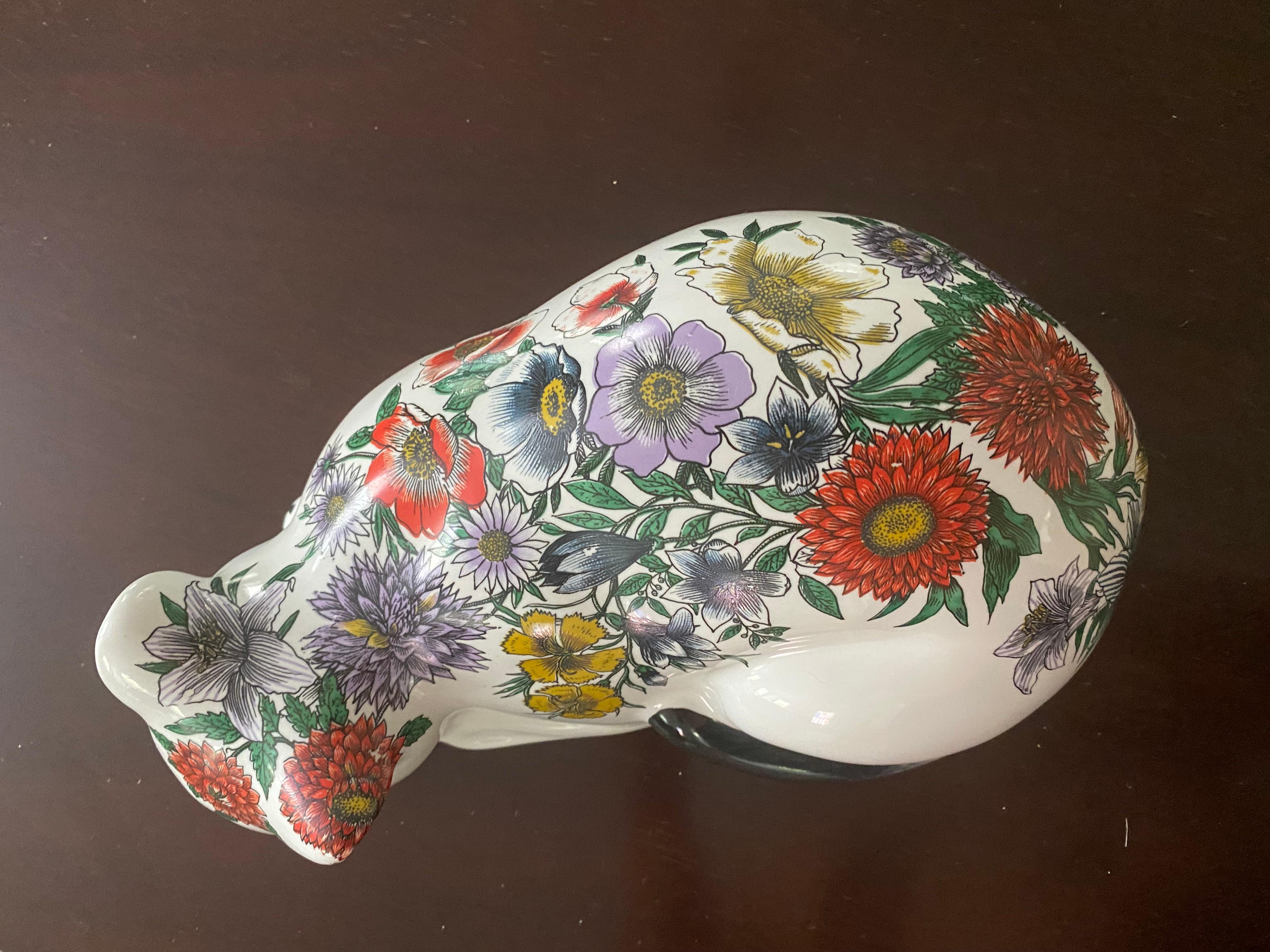 Mid-Century Modern Fornasetti mid century floral decorated sleeping cat Italy signed mid century