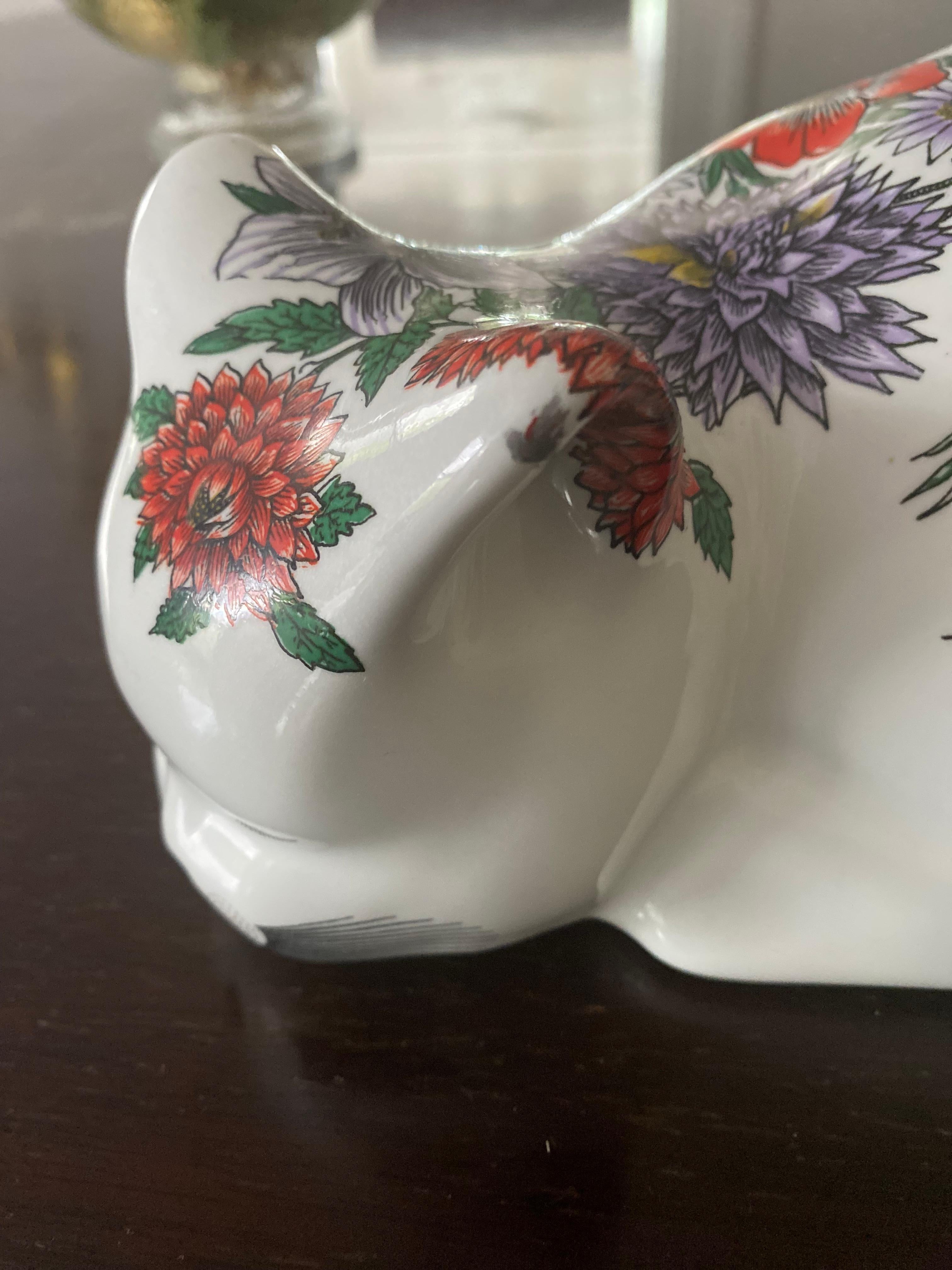 Ceramic Fornasetti mid century floral decorated sleeping cat Italy signed mid century