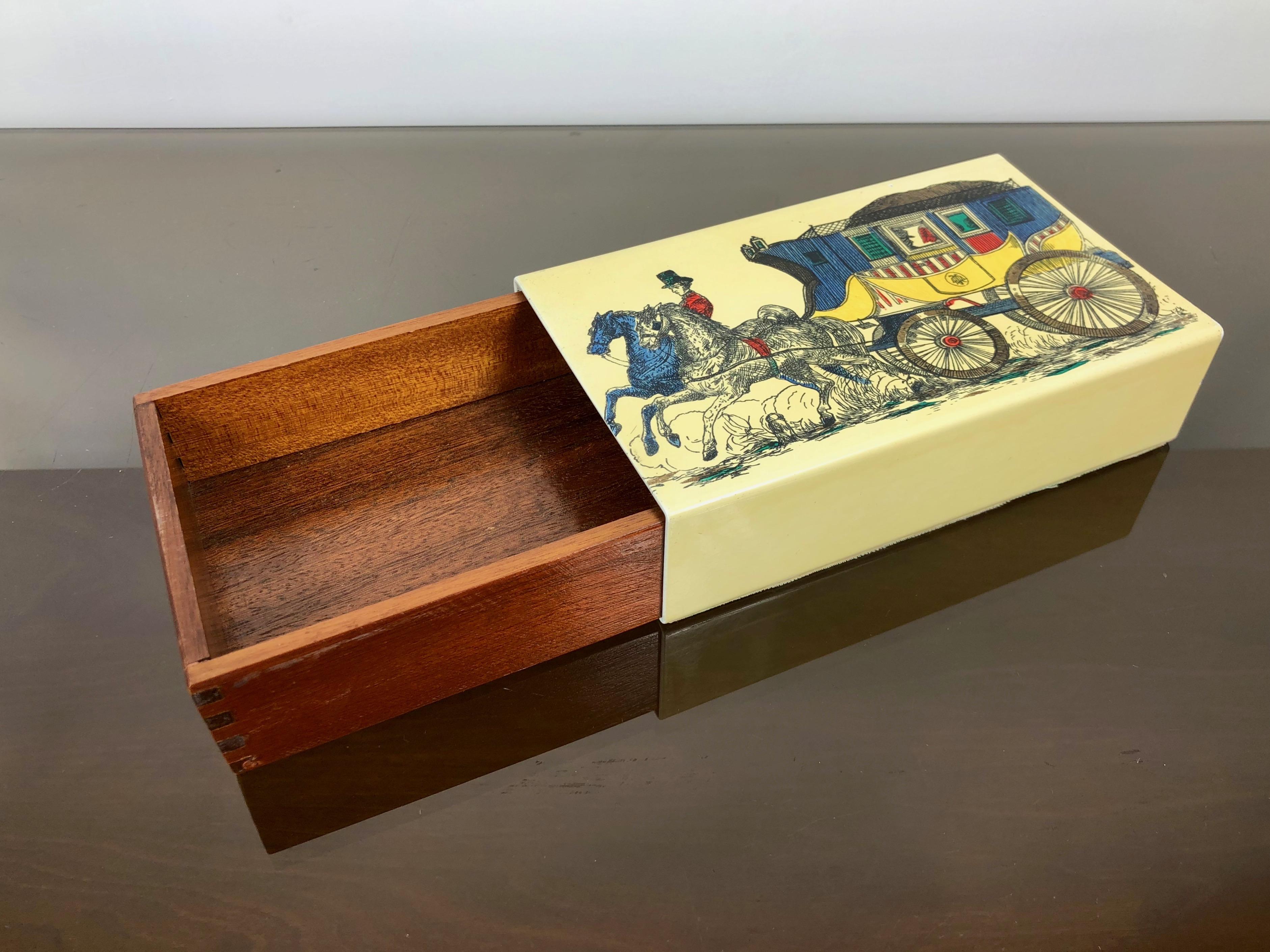 Fornasetti Mid-Century Modern Card Box, 1950s, Metal and Wood, Italy In Good Condition For Sale In Rome, IT