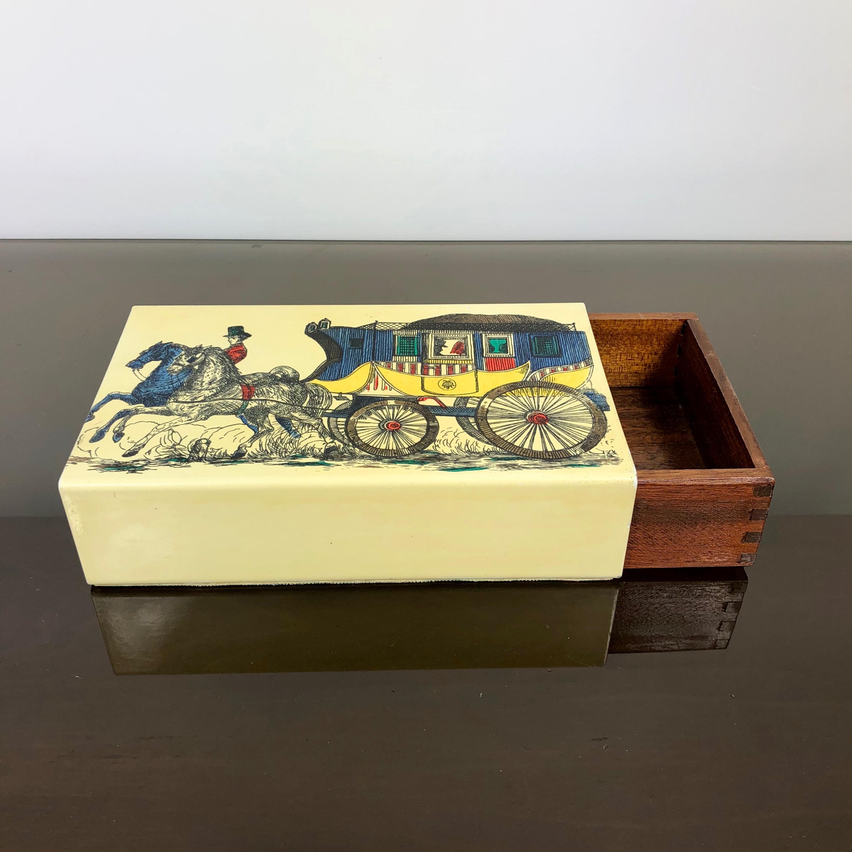 Mid-20th Century Fornasetti Mid-Century Modern Card Box, 1950s, Metal and Wood, Italy For Sale