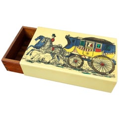 Retro Fornasetti Mid-Century Modern Card Box, 1950s, Metal and Wood, Italy