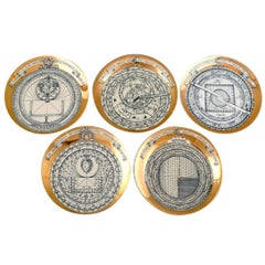 Fornasetti, Milan, Five Plates in Porcelain, Made in Italy Fornasetti, Milan, Five Plates in Porcelain, Made in Italy