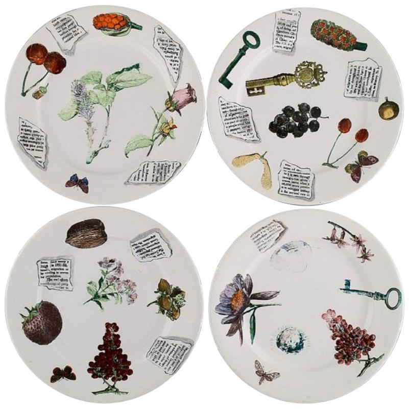 Fornasetti, Milano, Four Plates in Hand-Painted Porcelain, 1980s