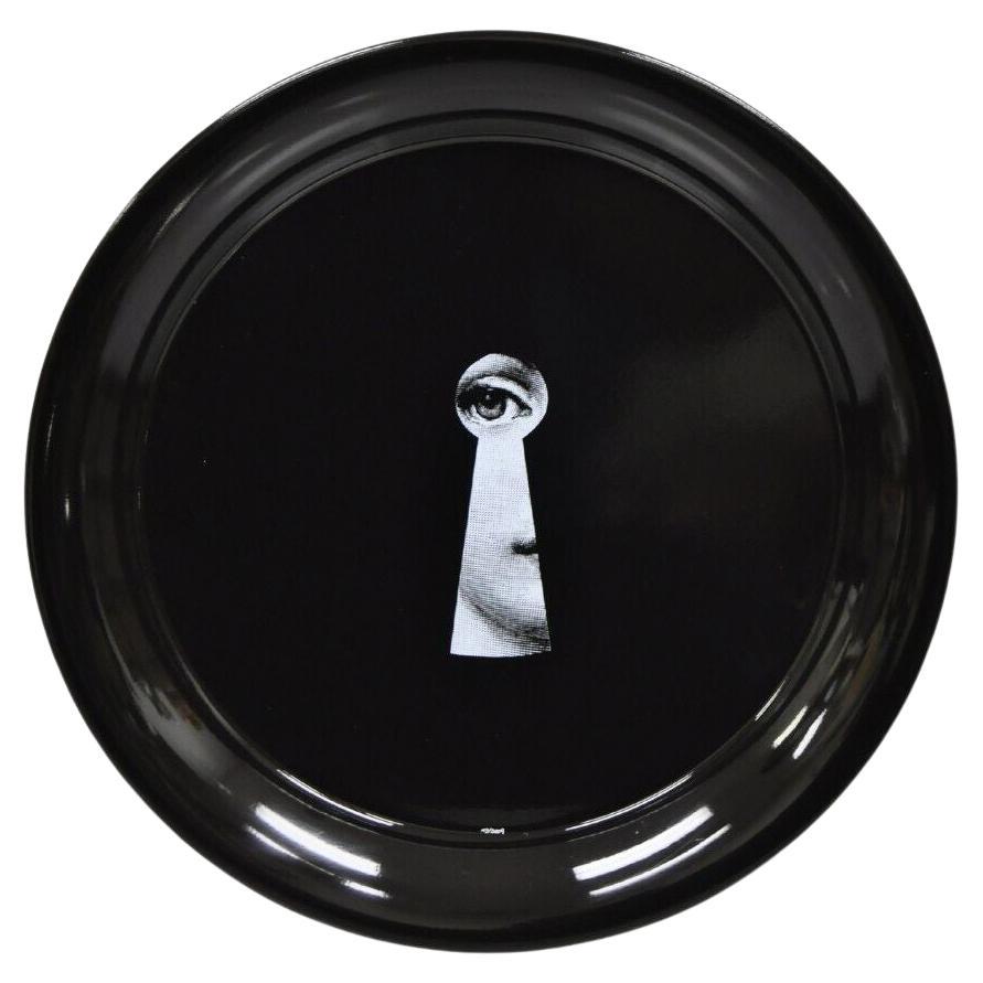 Fornasetti Milano Italy Serratura Black and White Keyhole Round Platter Tray For Sale