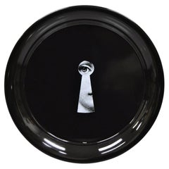 Fornasetti Milano Italy Serratura Black and White Keyhole Round Platter Tray