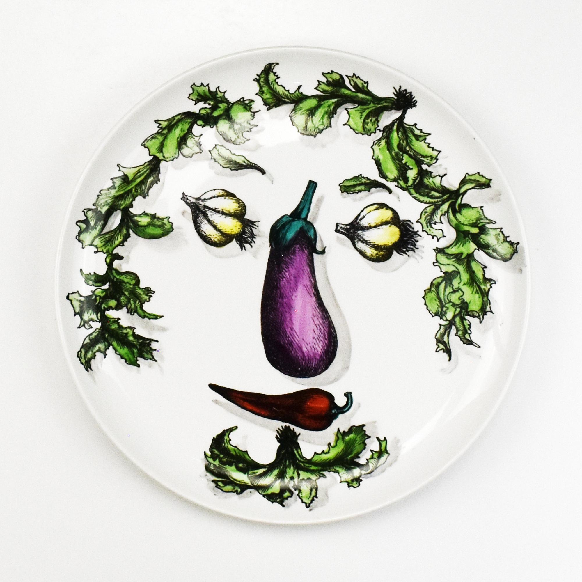 Fornasetti Milano Set of 4 Porcelain Plates Archimboldesca Series Vegetable Head For Sale 1