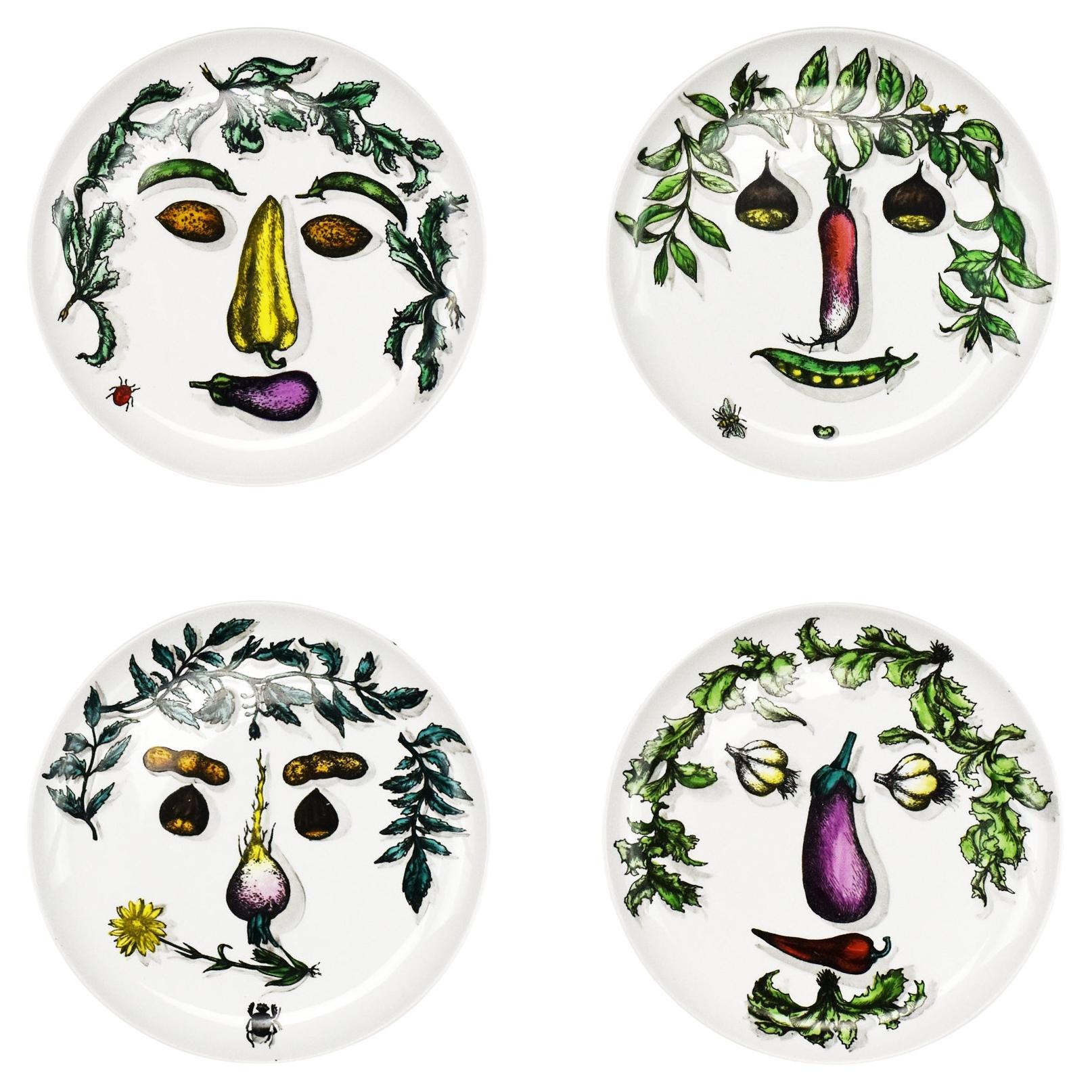 Fornasetti Milano Set of 4 Porcelain Plates Archimboldesca Series Vegetable Head