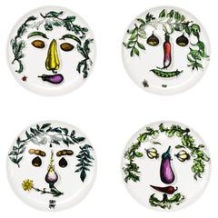 Retro Fornasetti Milano Set of 4 Porcelain Plates Archimboldesca Series Vegetable Head
