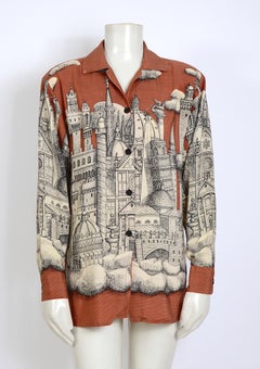 Fornasetti Milano vintage signed print 100% silk blouse