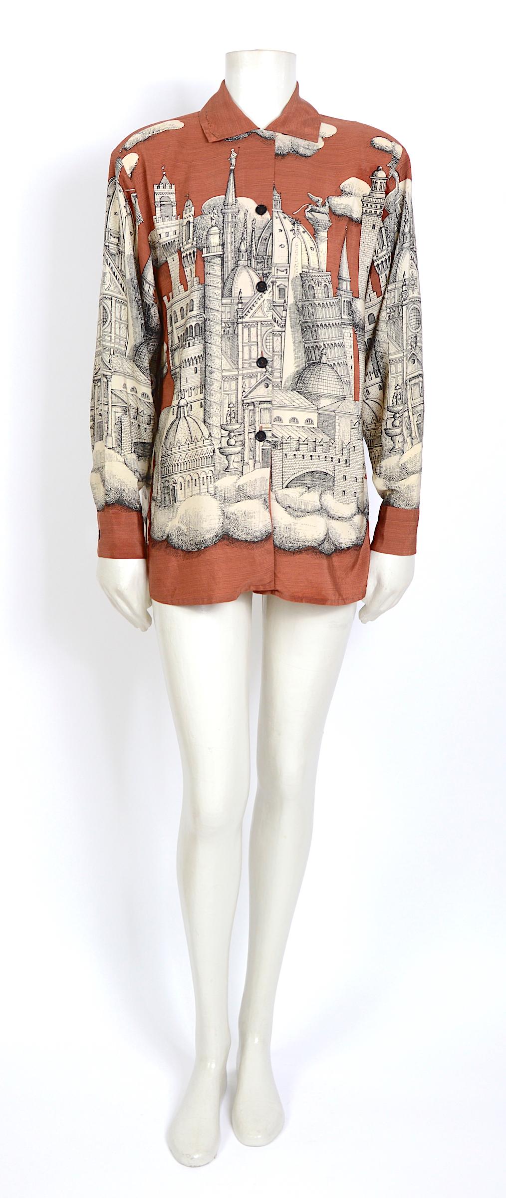 Women's Fornasetti Milano vintage signed print 100% silk blouse
