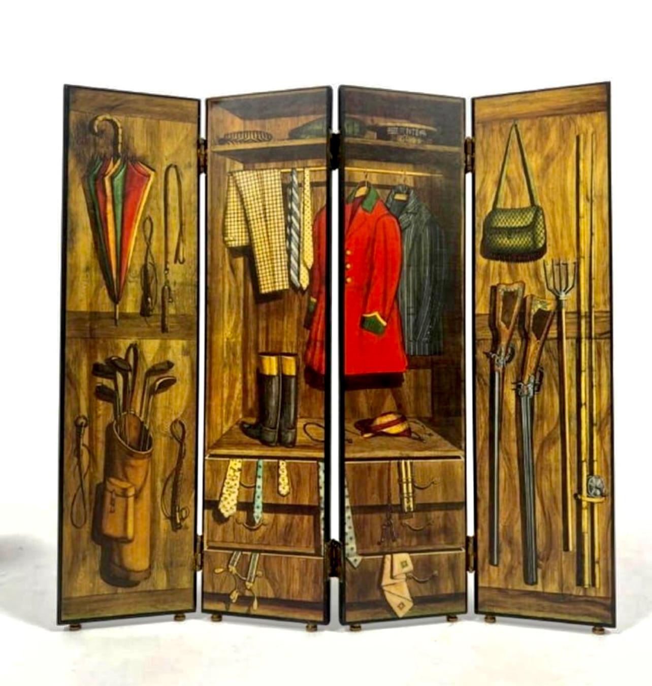 Fornasetti Miniature Tromp L’Oeil Screen, Gentleman’s Closet  In Good Condition In Brooklyn, NY