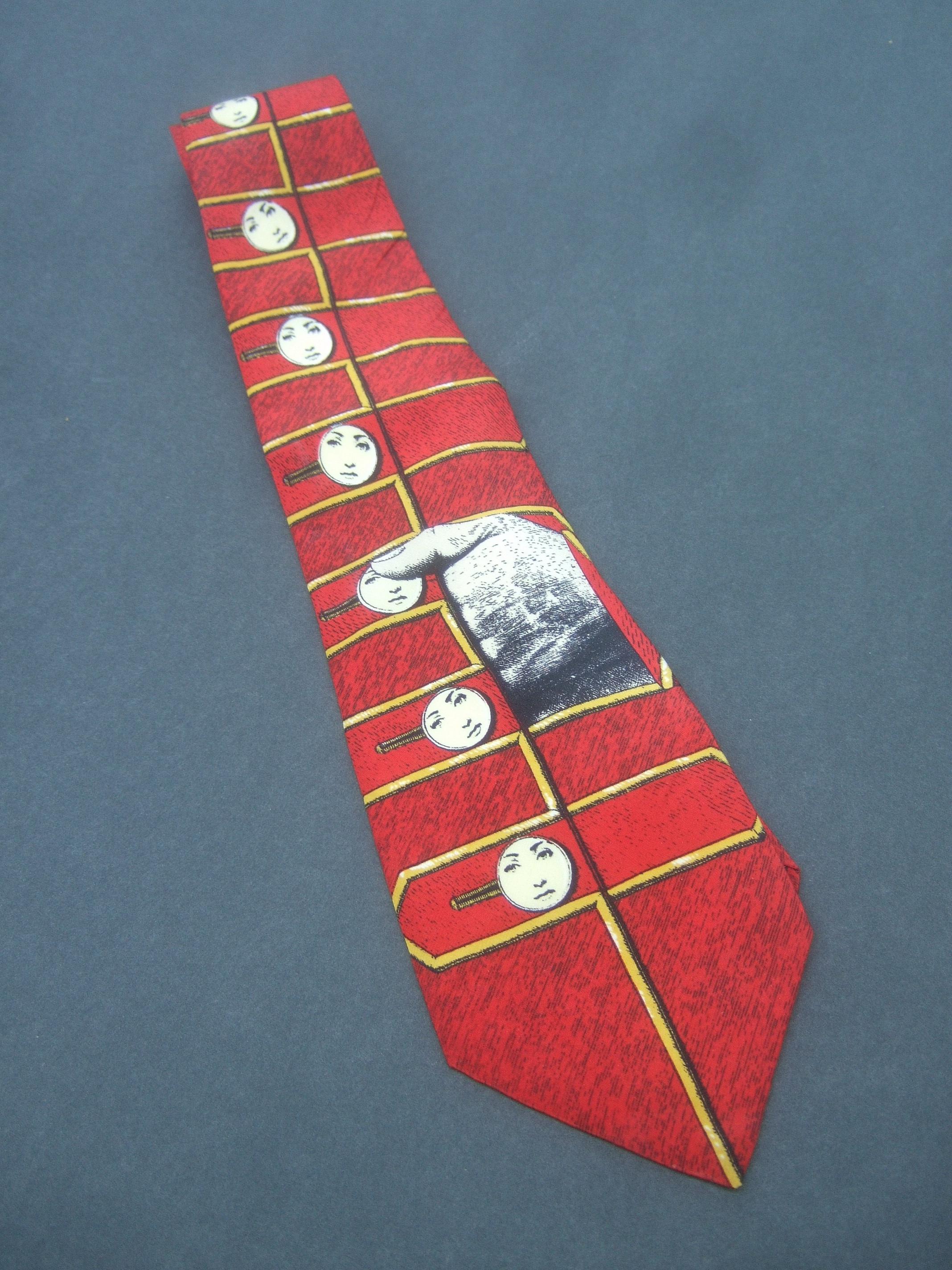 Pink Fornasetti Mod Avant-garde Italian Graphic Design Silk Necktie c 1990s For Sale