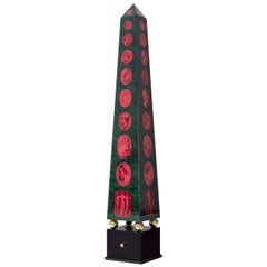 Fornasetti Obelisk Cammei Hand Painted Silver/Red/Sponged Green Vintage Taste
