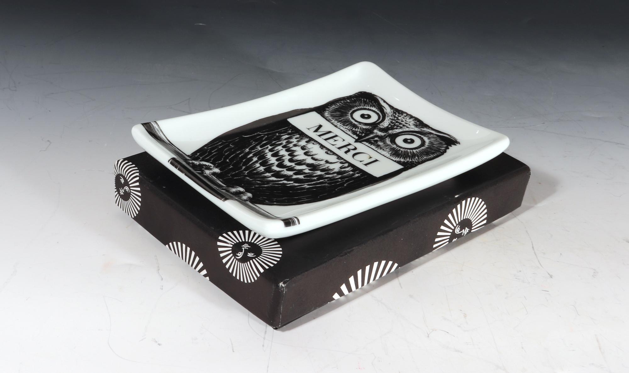 Fornasetti Owl Small Ceramic Tray, with Original Box, Atelier Fornasetti 2