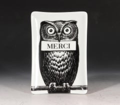 Fornasetti Owl Small Ceramic Tray, with Original Box, Atelier Fornasetti