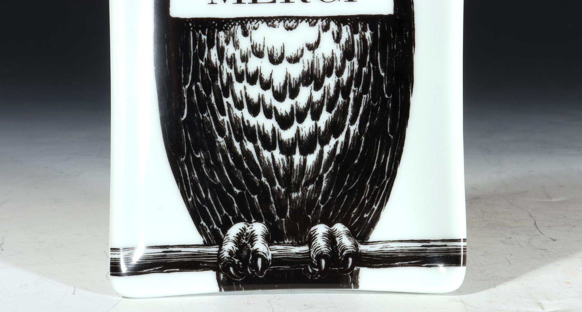 Modern Fornasetti Owl Small Ceramic Tray, with Original Box, Atelier Fornasetti