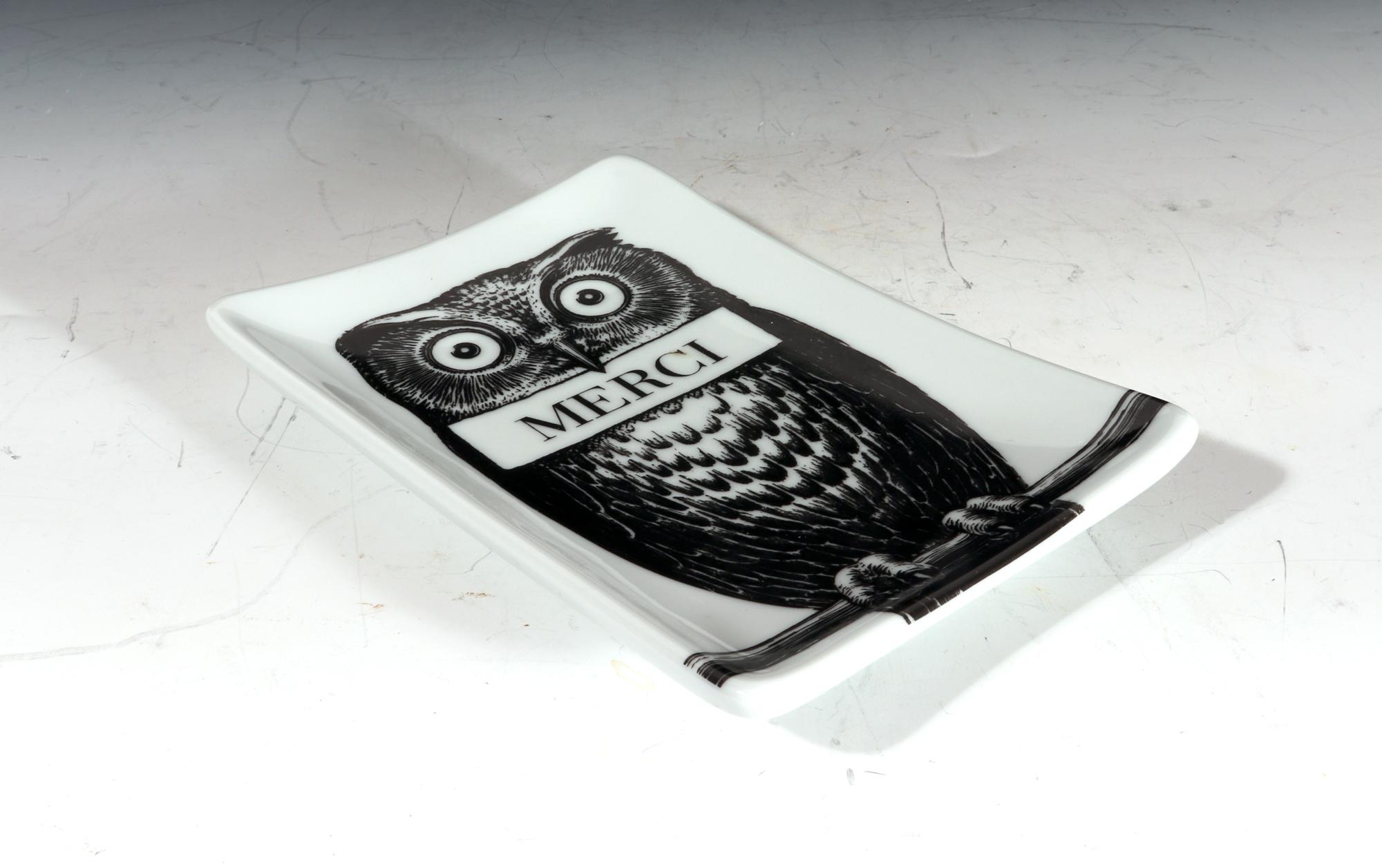 Contemporary Fornasetti Owl Small Ceramic Tray, with Original Box, Atelier Fornasetti