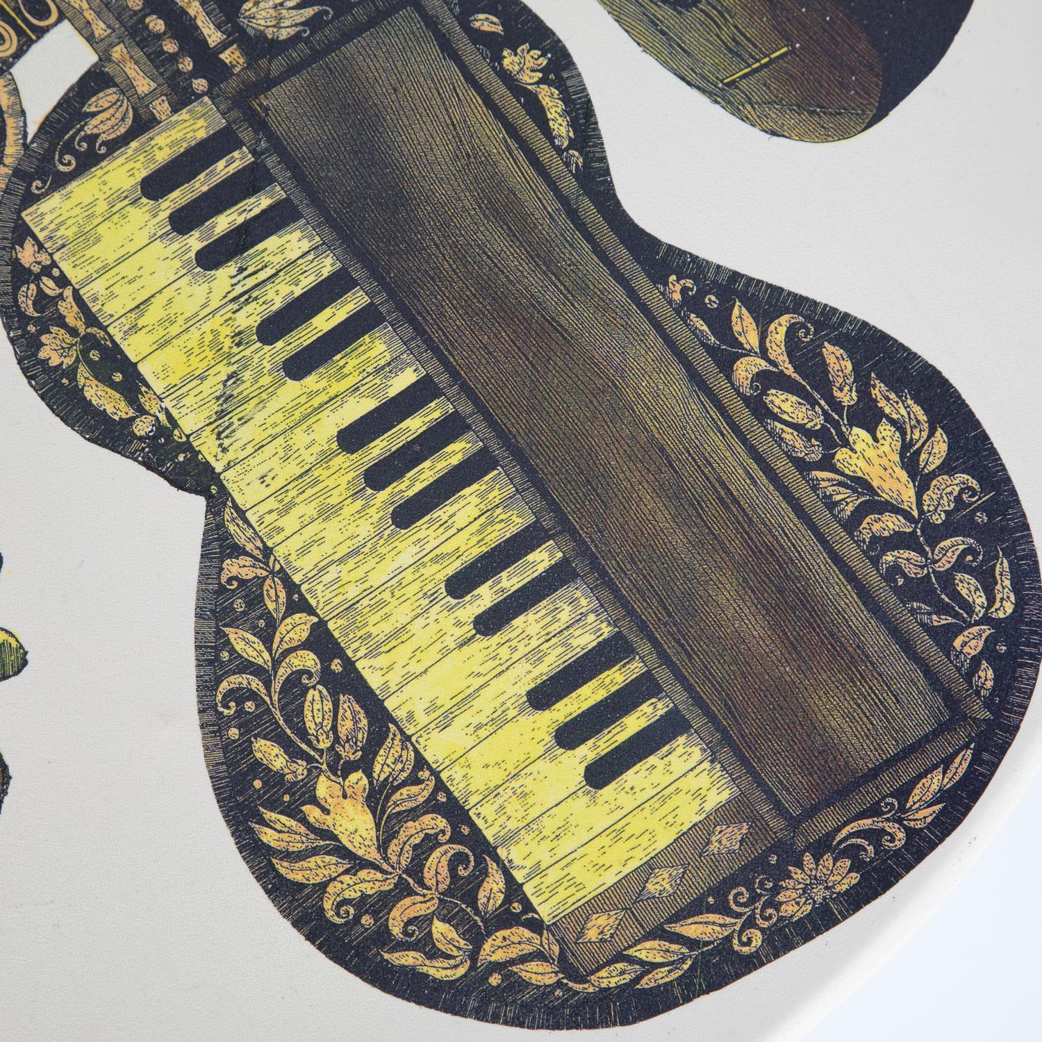Mid-Century Modern Fornasetti Pair of Side Tables with Musical Instruments Motif, 1950s, 'Signed'